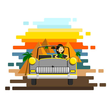 Person car driving. Careless driver character. Vector flat cartoon illustration.のイラスト素材