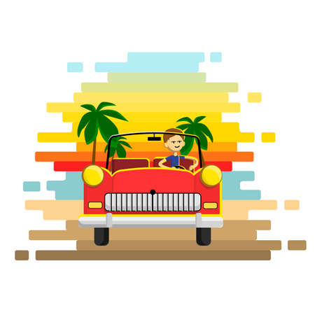 Person car driving. Careless driver character. Vector flat cartoon illustration.のイラスト素材