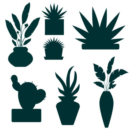 Decorative plants and flowers silhouettes collectionのイラスト素材