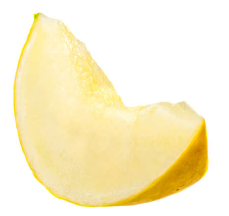 cantaloupe yellow ripe melon slice isolated on whiteの写真素材
