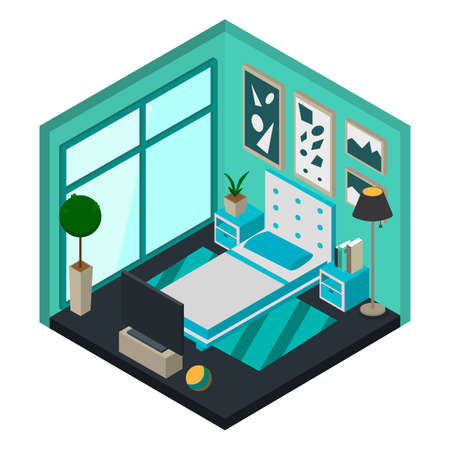 modern bedroom design in isometric style. flat style vector illustrationのイラスト素材