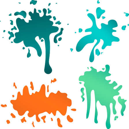 colorful paint blots or splashes vector. Drops and stains. Paint splash or splat, splattered ink, dirty blots artistic elements.のイラスト素材