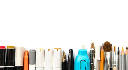 Office stationery or school supplies isolated on white backgroundの写真素材