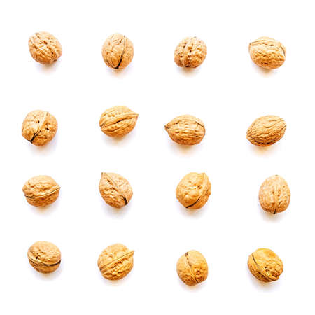 walnuts pattern isolated on white background. healthy food patternの写真素材