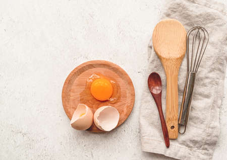 Baking ingredients with a linen tablecloth on marble backgroundの写真素材