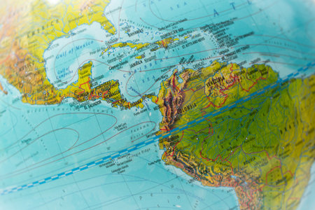 travel concept. closeup of a globe on white backgroundの写真素材