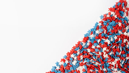 4th of July American Independence Day sprinkles decorations frame on white background, mockupの写真素材