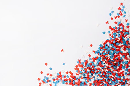 4th of July American Independence Day sprinkles decorations frame on white background, mockupの写真素材