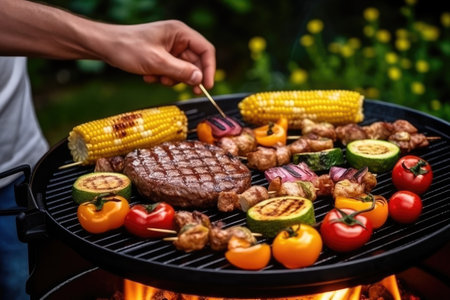 autumn grill party concept. Thanksgiving Day. autumn harvest. AI generatedの素材
