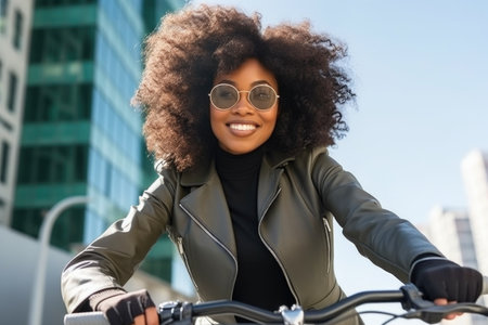 Portrait of a happy smiling woman dressed in cycling clothes, Active sporty people concept image AI generatedの素材