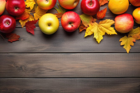 Happy Thanksgiving Day background, wooden table decorated Holiday Autumn festival concept scene Fall, Harvest. AI generatedの素材