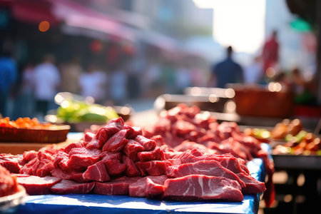 Local meat market on the street. AI Generatedの素材
