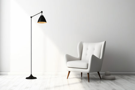 Photo pour minimal interior with white soft chair and lamp, white wall, AI Generated - image libre de droit