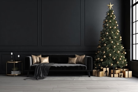 Living Room Christmas interior in Scandinavian style AI generatedの素材