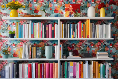 Modern interior study bookshelves on the wall room Ai geratedの素材