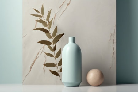 vase on white table. front view. Place for text, copy space, mockup. Ai geratedの素材