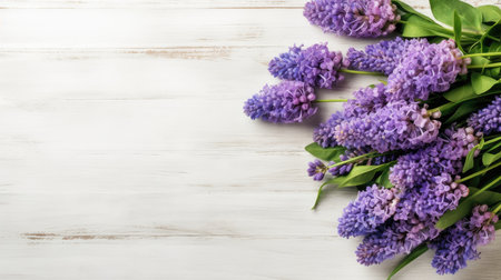 fresh lavender flowers on white wood table background AI generativeの素材