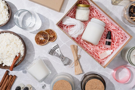 Candle DIY gift box with soy wax, candle, wickes and essential oil for candle crafting. Hobbies and...