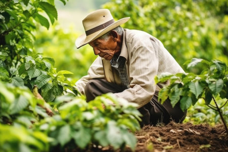 farmer on arabica coffee plantation picking coffee , AI Generativeの素材