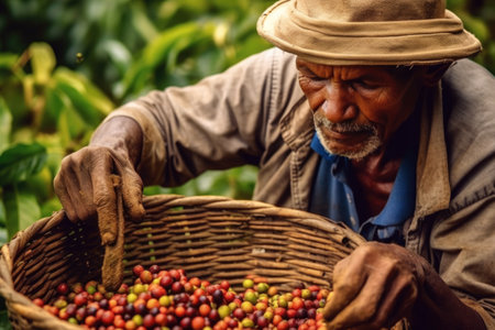 farmer on arabica coffee plantation picking coffee , AI Generativeの素材