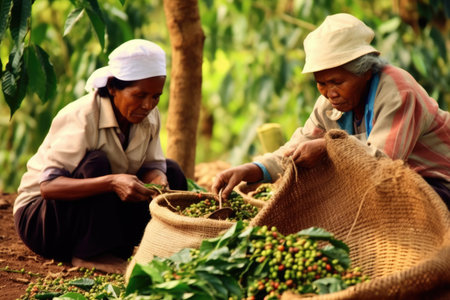 farmer on arabica coffee plantation picking coffee , AI Generativeの素材