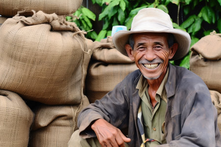 farmer on arabica coffee plantation picking coffee , AI Generativeの素材