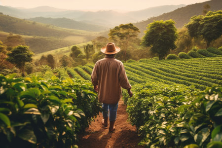 farmer on arabica coffee plantation picking coffee , AI Generativeの素材
