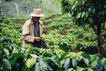 farmer on arabica coffee plantation picking coffee , AI Generativeの素材