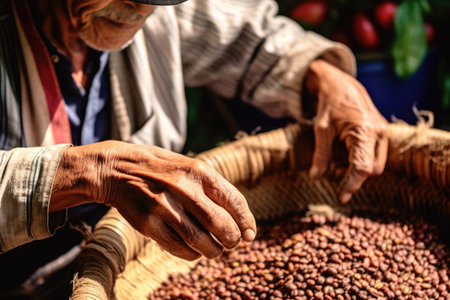 farmer on arabica coffee plantation picking coffee , AI Generativeの素材