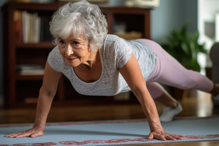 happy elderly woman doing push ups, AI Generativeの素材