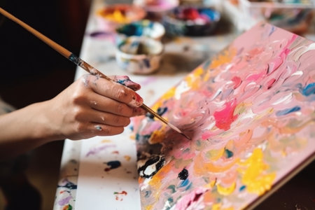 young woman relaxing and painting a picture , AI Generativeの素材