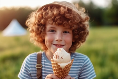 potrait of pretty boy with ice cream. ai generatedの素材