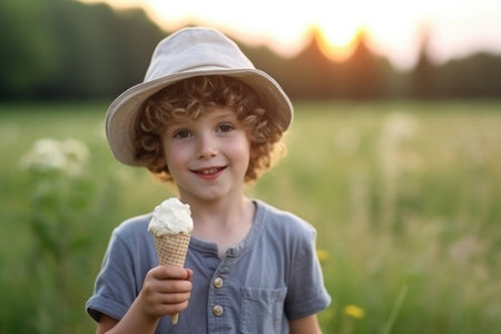 potrait of pretty boy with ice cream. ai generatedの素材