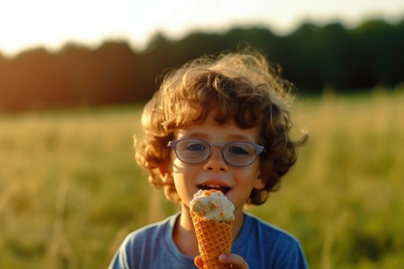 potrait of pretty boy with ice cream. ai generatedの素材