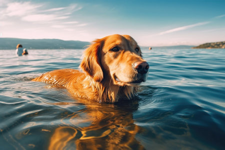 dog on a sup board. Summer sport ai generatedの素材