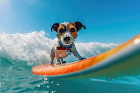 dog on a sup board. Summer sport ai generatedの素材