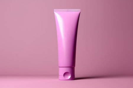 Moisturizer pink hand cosmetic cream white plastic tube mockup front view. Hand cream bottle on pink backdrop. AI Generativeの素材