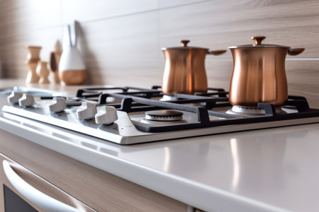 Gas stove close-up. Home and cooking concept. AI generatedの素材