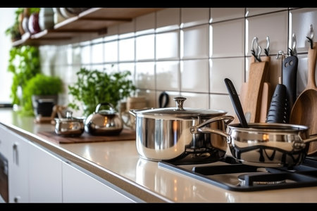 Interior of modern comfortable kitchen AI generatedの素材
