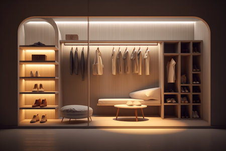 clothes hanging on rail in wooden closet at home AI generatedの素材