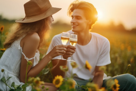 loving adult couple having picnic near the lake. AI Generativeの素材