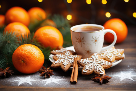 Christmas cookies and cocoa, fairy lights , AI Generative .の素材