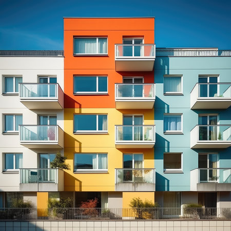 colorful minimalism. Colorful architecture buildings, minimal abstract design, AI Generated.の素材