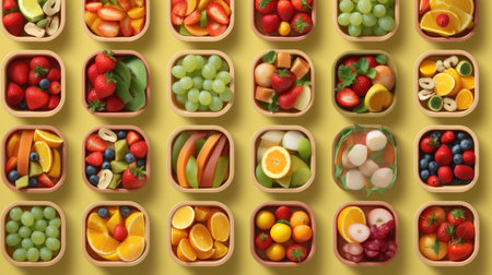 food preservation. Various diet healthy food in lunch boxes top view flat lay, AI Generative.の素材