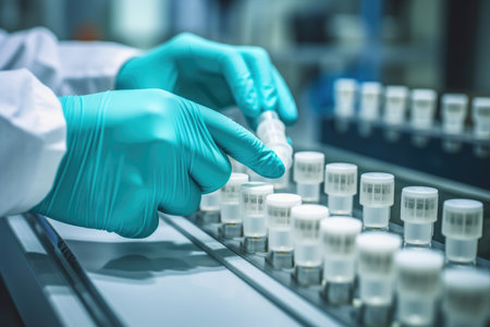 healthcare and science. Doctor or scientist in lab working on vaccine,closeup, AI Generated .の素材