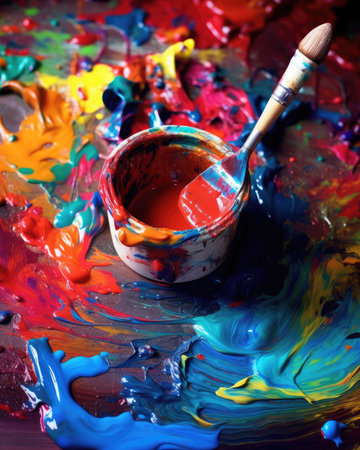 Paint can with colorful paints. AI generated. high quality illustrationの素材