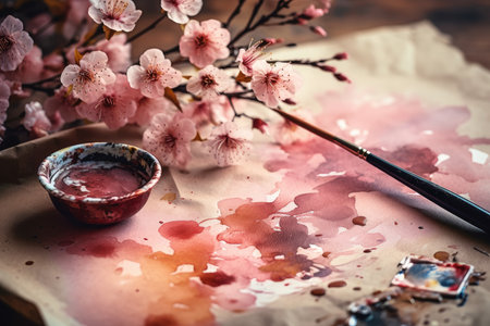 beautiful watercolor sakura branch isolated on white background, AI Generated.の素材