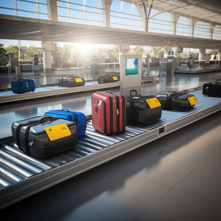 airport. luggage on conveyor belt in airport, AI Generated.の素材