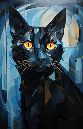 abstract picture for interior designs, black cat. AI Generatedの素材