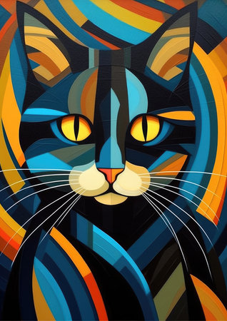 abstract picture for interior designs, black cat. AI Generatedの素材
